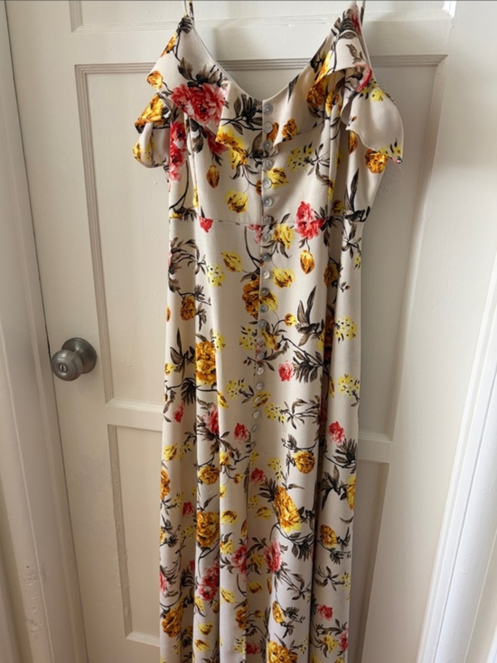 Floral Maxi Dress in Cream with Yellow & Pink Blooms